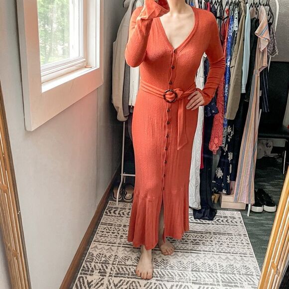 Anthropologie Elsa Ribbed Maxi Sweater Dress Orange Rust S - Picture 1 of 10